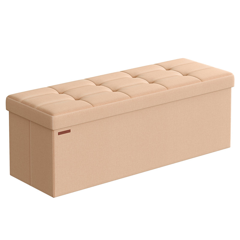 Linen Upholstered Storage Bench, Orange