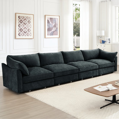 Large 4 Seater Chenille Gray With Storage Drawer, Wrapped - Around And Armrest Cushions, Hidden In Footrest, Comfortable Sitting Experience, Multiple Color Choices For Home Decor Wide Seats,