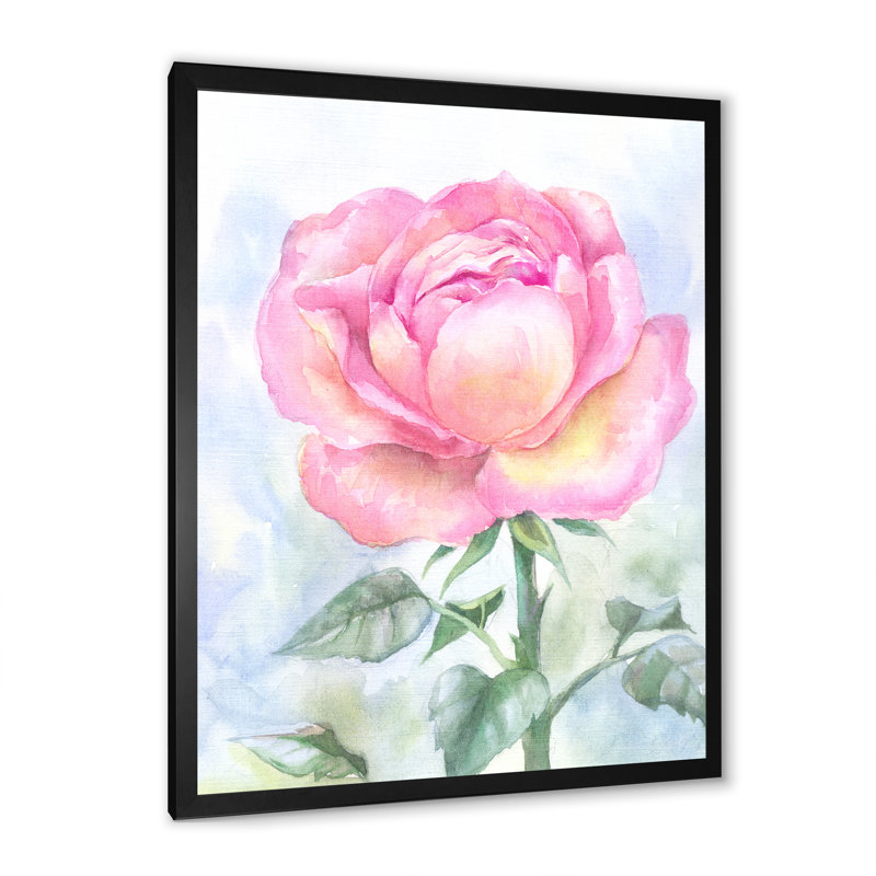Simple rose rose - reproduction d'art sur toile traditionnelle, Impression noire sur toile encadrée