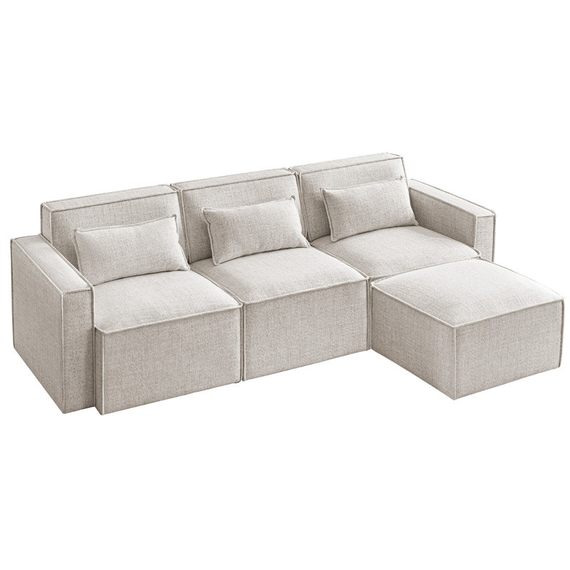 Taufner Upholstered L-Shaped Sectional Reversible, Beige 100% Linen