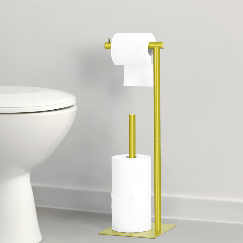Porte-papier hygiénique autoportant doré avec rangement pour rouleau de réserve, support à papier hygiénique en métal moderne pour salle de bain