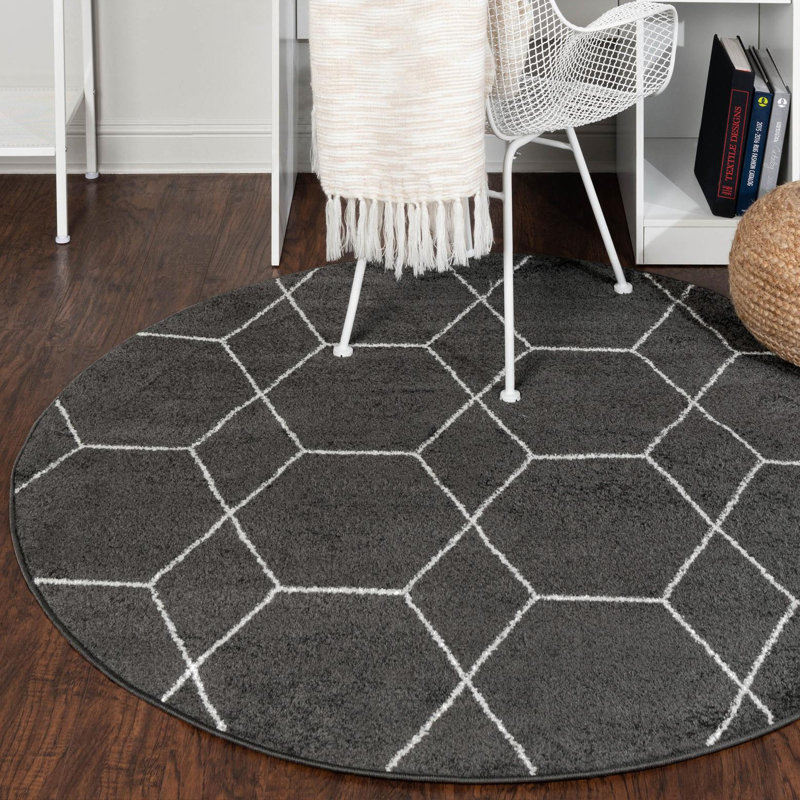 Tapis gris foncé Debrodie, Gris foncé, Rond 10pi