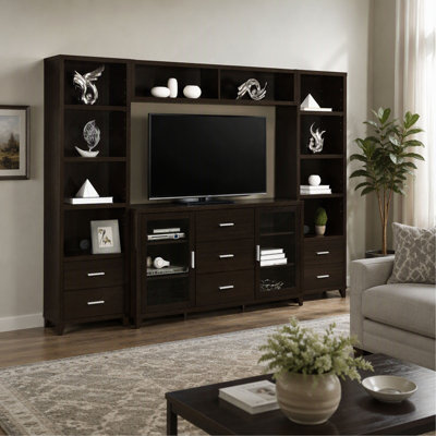 Nyler Cappuccino 3-Drawer Rectangular TV Console, Media Stand for Living Room
