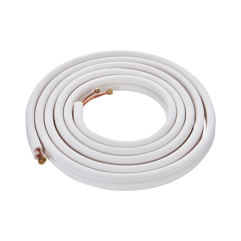 Ensemble de 25 lignes mini-fentes 25 pi avec tubes en cuivre de 1/4 po et 3/8 po, tuyau de CVC isolé à trois couches pour l'installation d'une pompe à chaleur AC