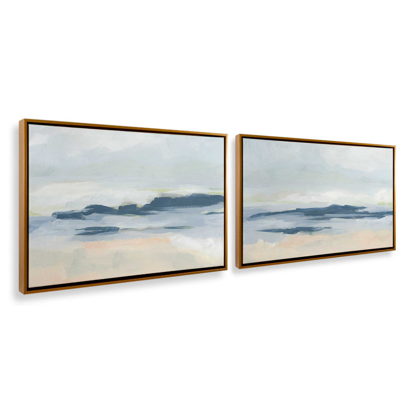 Soft Coastal Layers Set of 2 Canvas Prints in a Maple Frame, 24" x 36", Cadre flottant or poli, H 33 po x l 98 po x P 1,75 po