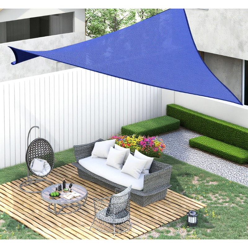 Voile d'ombrage 4,88 m x 6,10 m pour terrasse, matériau, blocs, abaisse la température, installation par 4 anneaux en D, toile bleue, température, anneaux