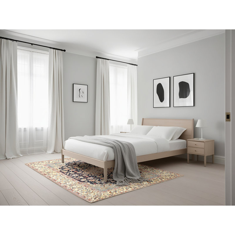 Beige oriental beige/bleu marine/rouge Tapis décoratif, Rectangle 5 pi x 7 pi