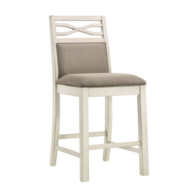 2 Counter Height Dining Chairs, Gray Upholstered Seat, Wooden Base, Casual Country 2 Finish Frame, Room