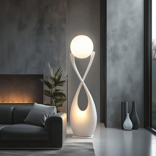 Acrylique blanc + lampes sur pied en bois massif
