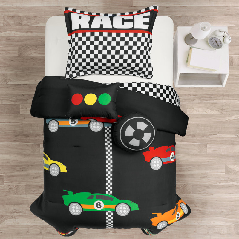Racing Cars Reversible Oversized Comforter Black/Multi, Twin