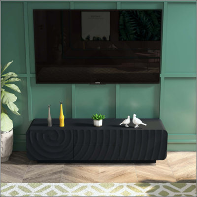 Console de télévision avec un design en spirale unique et moderne avec armoire de rangement et meuble télé à 2 tiroirs pour le salon, la chambre à coucher
