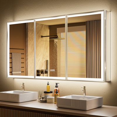 Ciyanna Recessed & Surface LED Medicine Cabinet with Beveled Frame, Adjustable Shelves, Defogger, Outlets & USB Ports