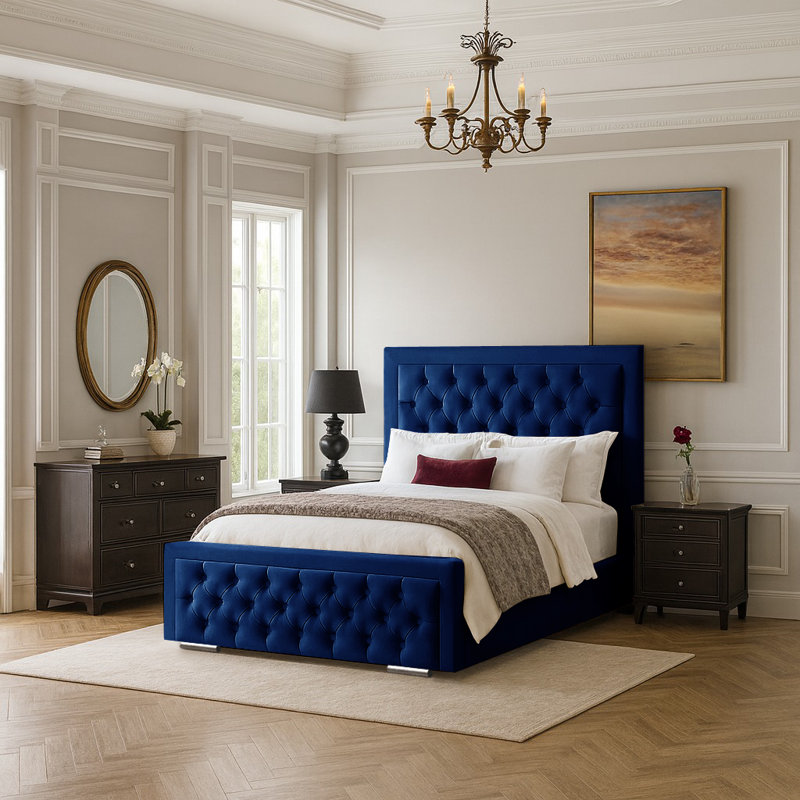 Agusta Upholstered Bed, Double (4'6), Marine