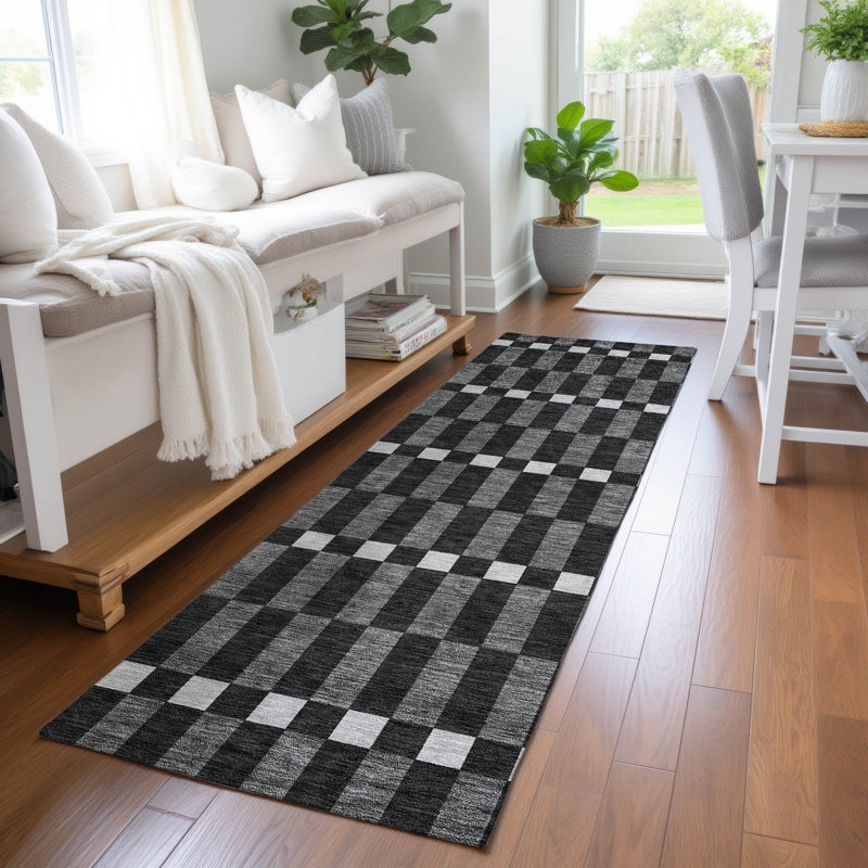 Machine Washable Indoor/Outdoor Chantille ACN2547 Geometric Rug, Runner 2'3" x 7'6", Black