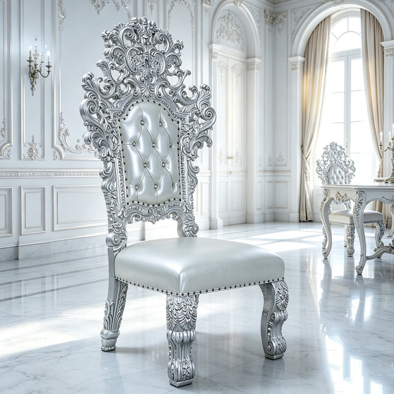 Chaise de salle à manger à dossier haut sculptée et capitonnée
