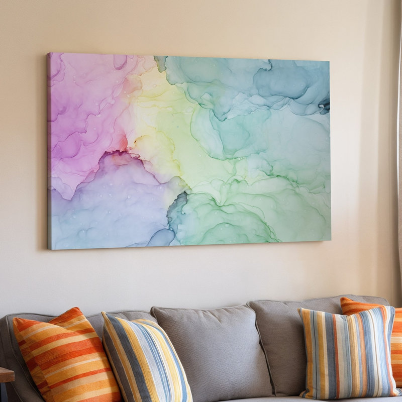 Toile sur fond d'aquarelle abstraite avec un mélange harmonieux d'art mural de couleurs pastel comme le rose clair