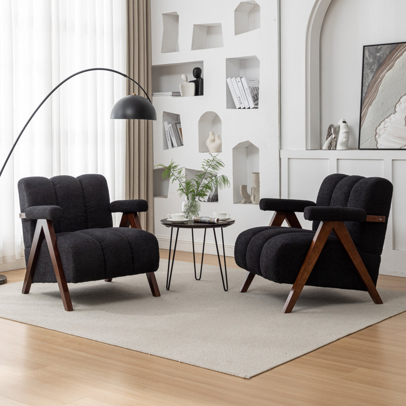 Fauteuil Dormon rembourré avec pieds en bois massif, Noir