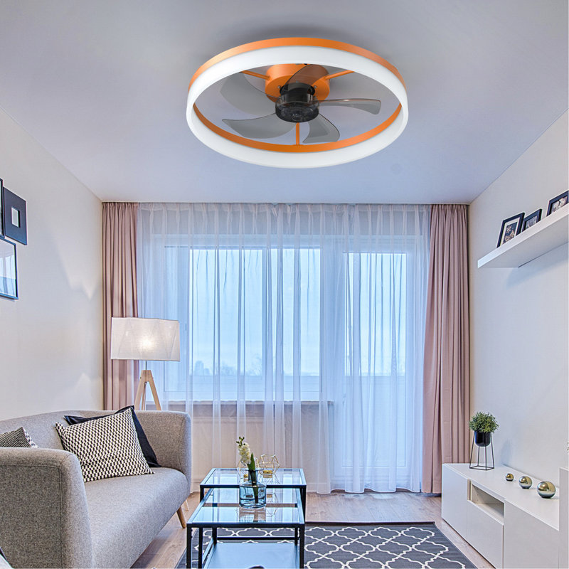 Ventilateurs de plafond avec lumières à DEL à intensité variable et installation encastrée de ventilateurs de plafond minces et modernes (orange)