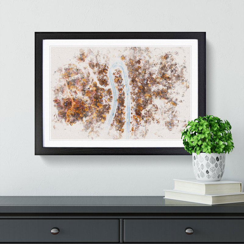 Bend in the Forest Road Watercolour - Picture Frame Graphic Art Print, 40cm H x 60cm W x 2cm D, Black Framed