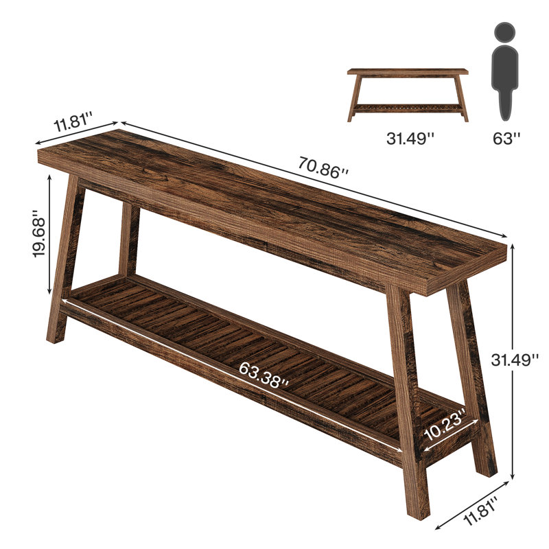 70.9-Inch Farmhouse Console for Entryway, 2-Tier Entry Table Sofa Table, Rustic Brown