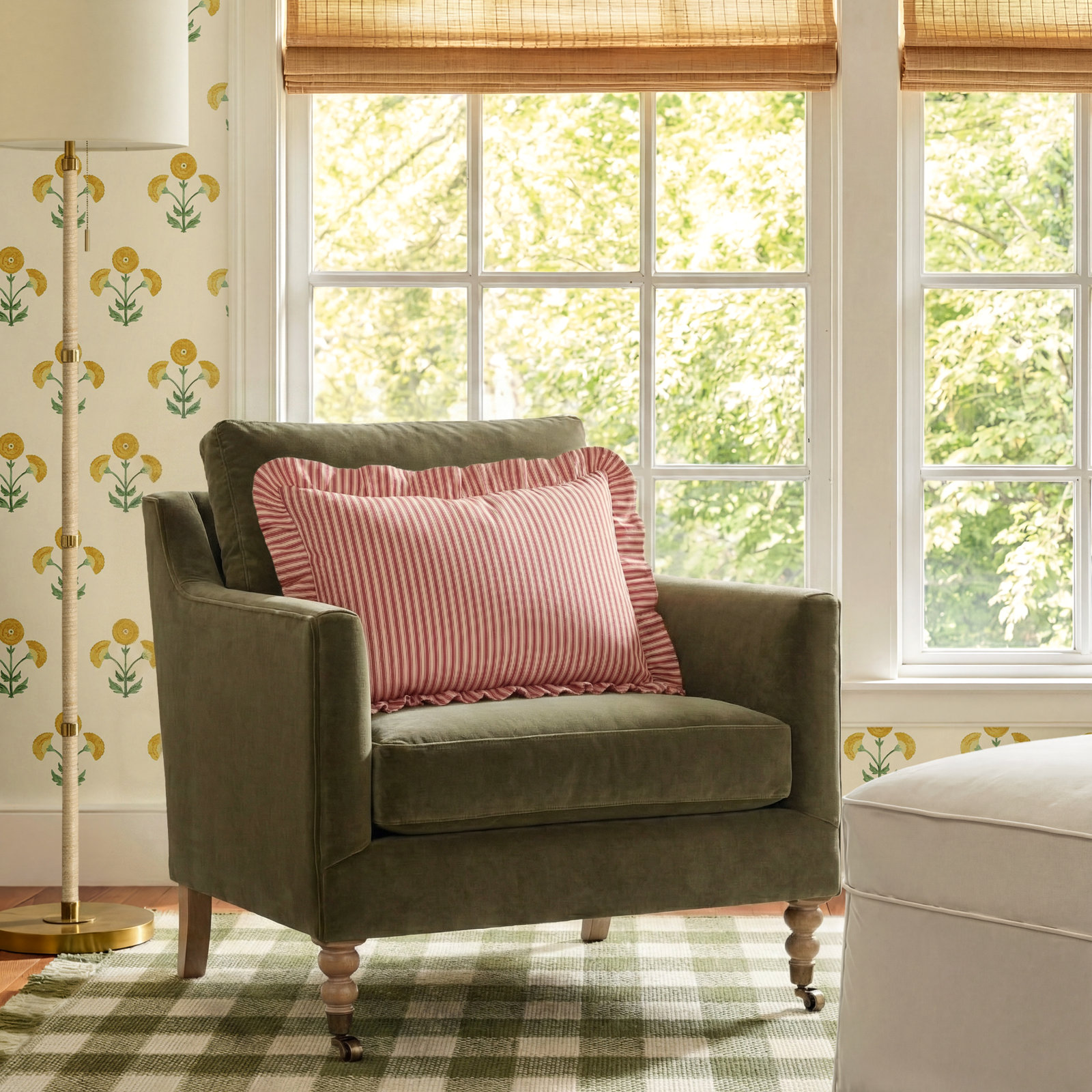 Madeline Armchair, Olive Velvet (13295-13), Washed Oak