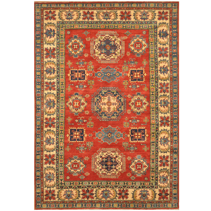 Tapis de zone en laine 6 pi 2 po x 9 pi à main one-of-kind noué la kazak rouille Ninh