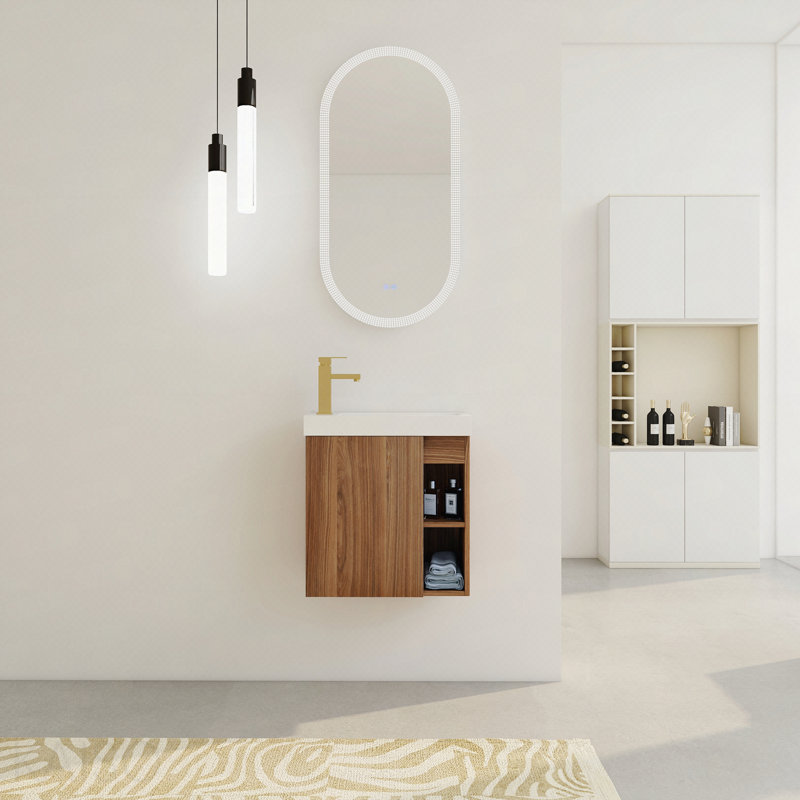 Meuble-lavabo mural flottant 20 po avec lavabo en résine blanche et porte d'armoire à fermeture en douceur