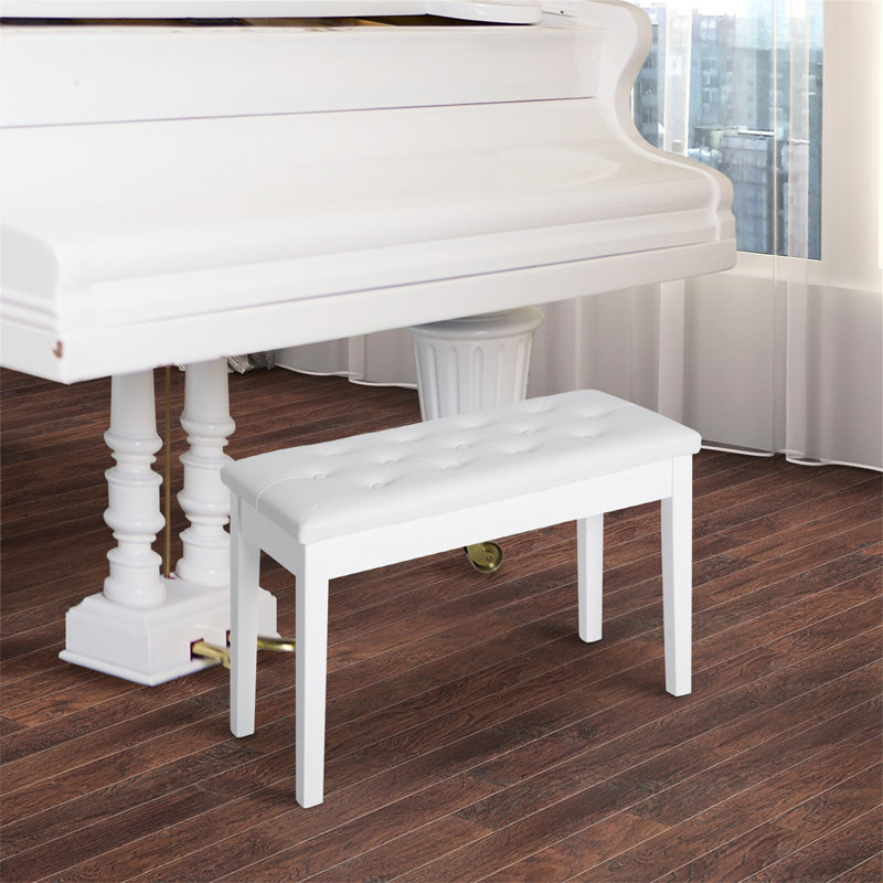 Piano Bench With Padded Cushion And Wooden Frame, Button Tufted Keyboard Bench