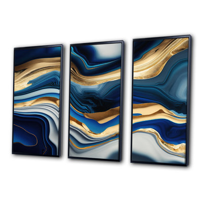 «Bannister Lunell Vibrant Blue and Gold Agate II», reproduction de 3 pièces