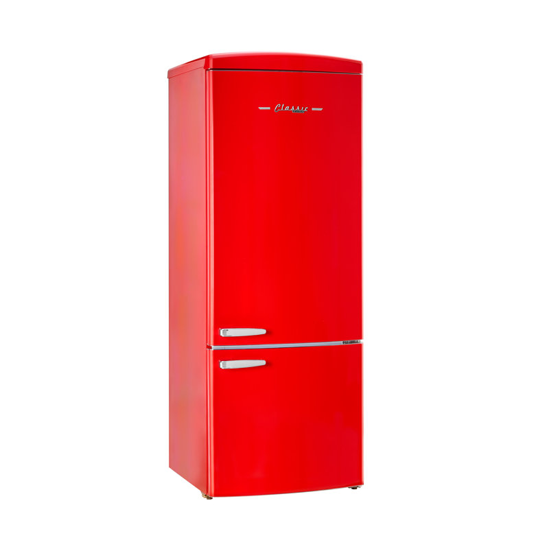 Classic Retro 28" 16.7 Cu. Ft. Frost Free Bottom Freezer Fridge In Summer, Energy Star, Red