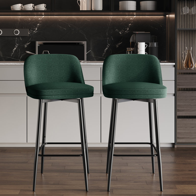 Chaise de bureau pivotante en métal noir en chenille verte, Vert