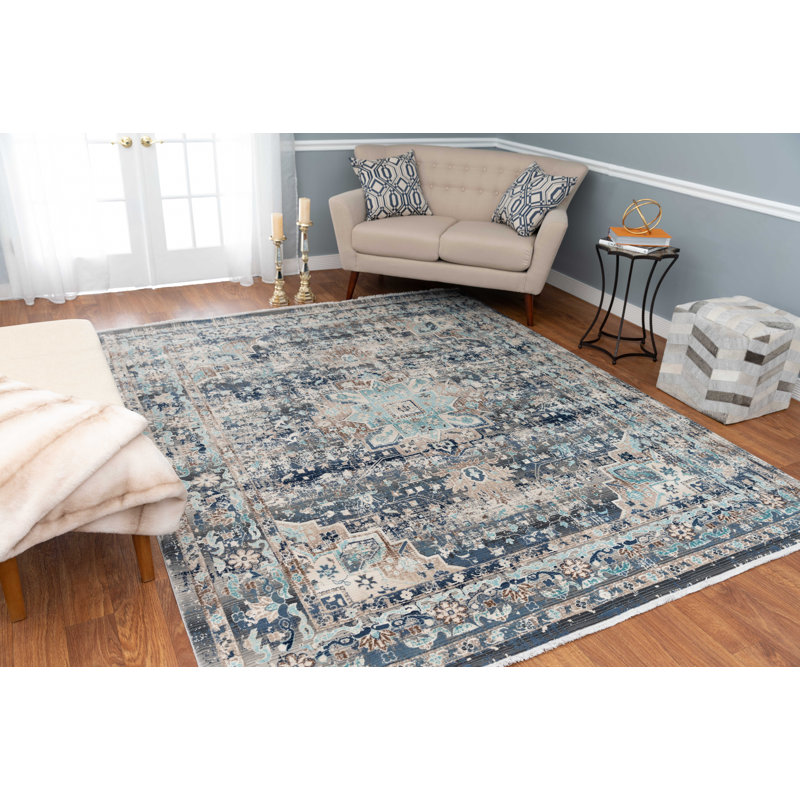 Blue Area Rug, Rectangle 3'11" x 5'9"
