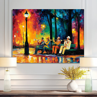 «Outdoor Jazz Music In Paris - Music Jazz», reproduction d'art sur toile jaune rétro