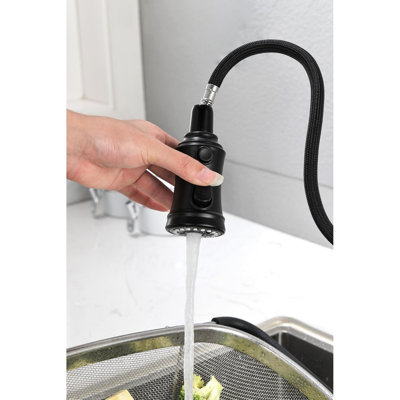 Robinet de cuisine noir mat avec rétractable, acier inoxydable, poignée simple, 3 modes de sortie d'eau, robinet rétractable à fonctionnalité avancée, noir, réglages, qualité de fabrication