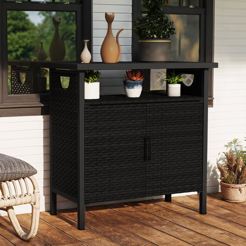Armoire de rangement rectangulaire rectangulaire en PE - Buffet et console, Black