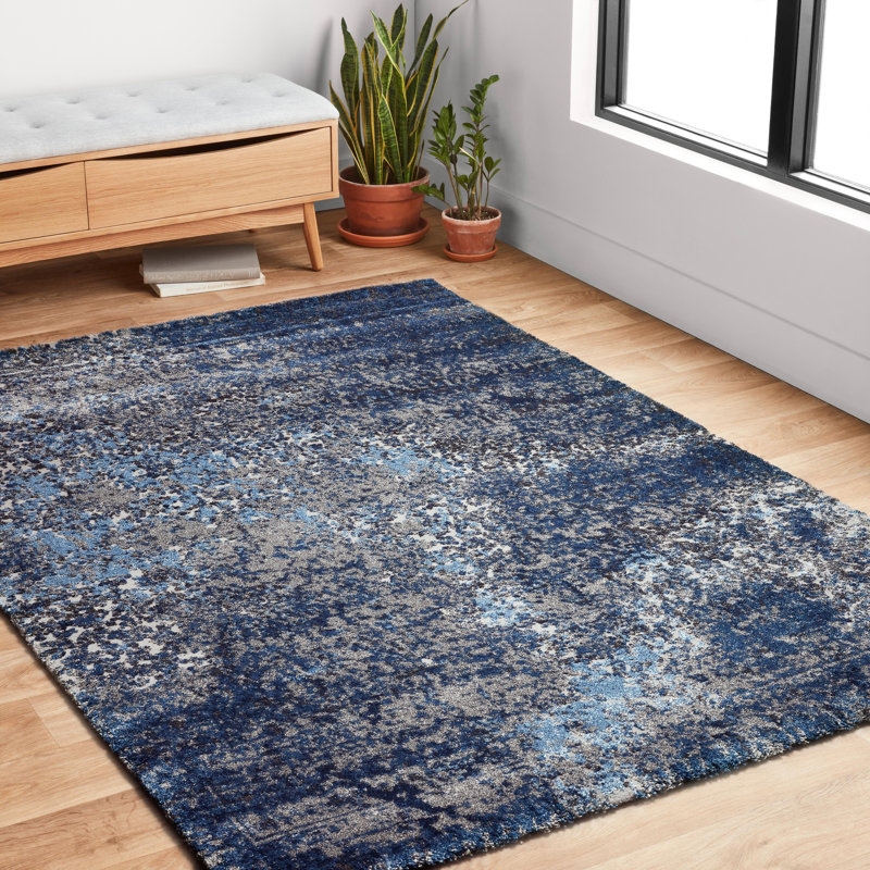 Tapis bleu marine à motif abstrait Abbie, Rectangle 3 pi 10 po x 5 pi 7 po