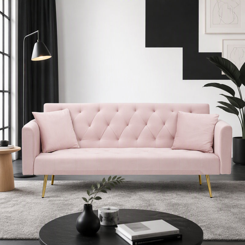 Canapé-lit double convertible pliant pour salon Eta, Velours rose
