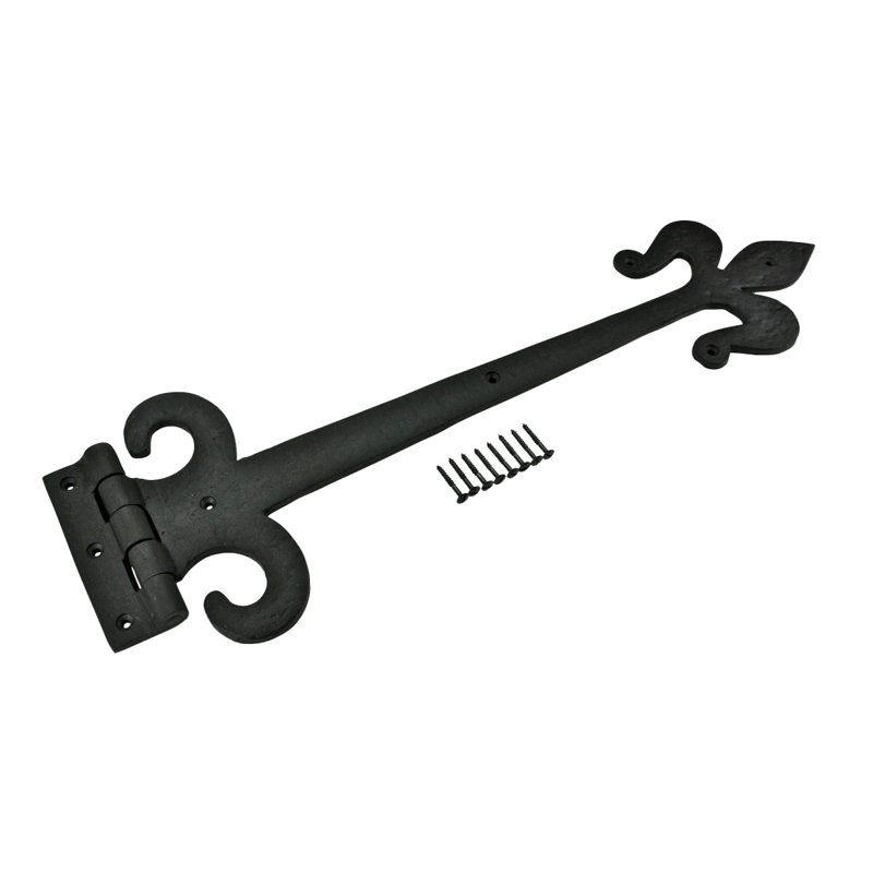 Black Wrought Iron Fleur De Lis 18" Strap Hinge