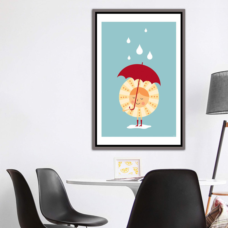 Soleil sous la pluie - impression, Toile avec cadre en bois gris, Pas de tapis, H 60 po x l 40po x P 1,5 po