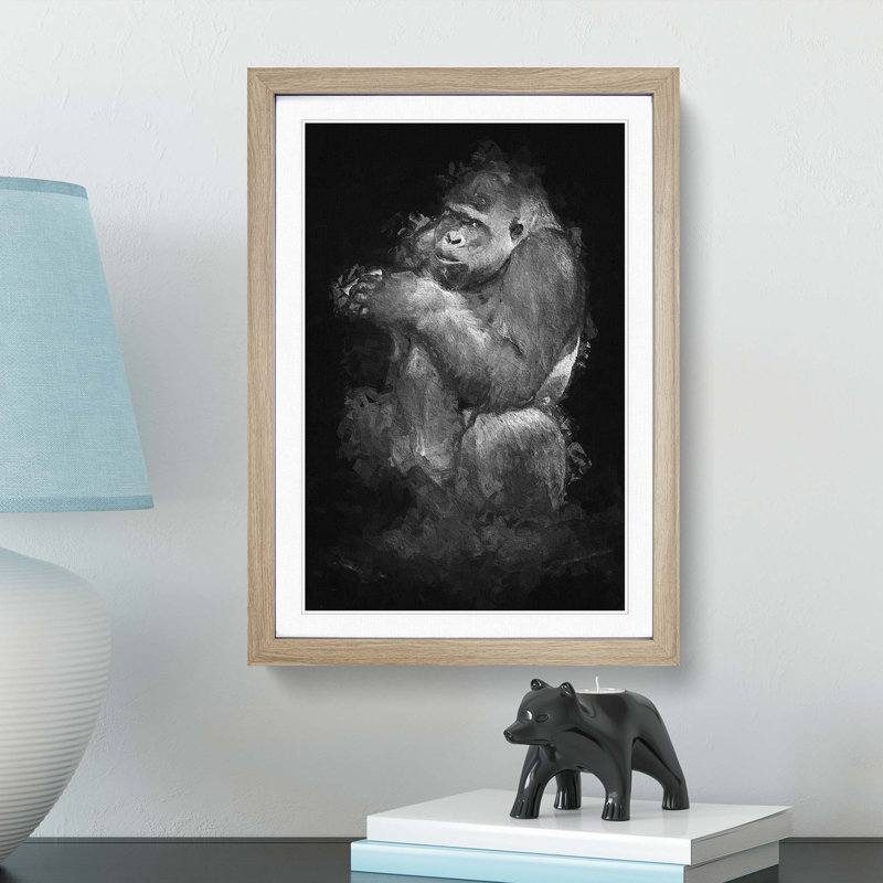 Lowland Gorilla in Abstract - Picture Frame Painting Print on MDF, Oak Framed, 48cm H x 36cm W x 2cm D