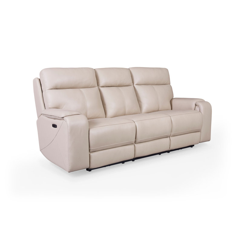 Bandera Dual Power Lay Flat Mechanism Leather Sofa, Putty