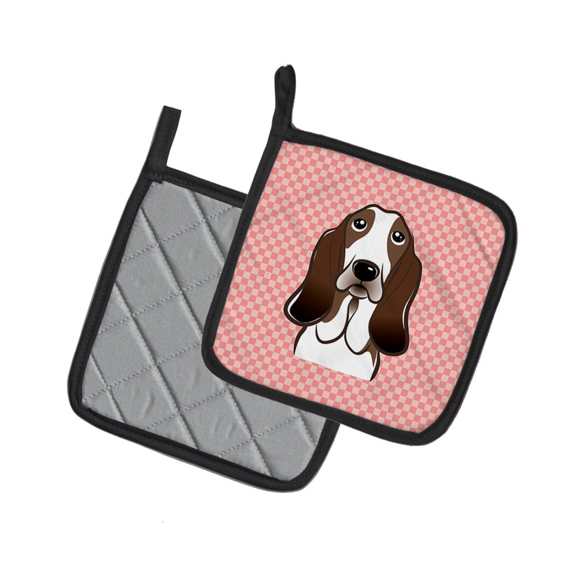 Cuisinier poignée hound basset de caroline trésors Checkerboard, Rose