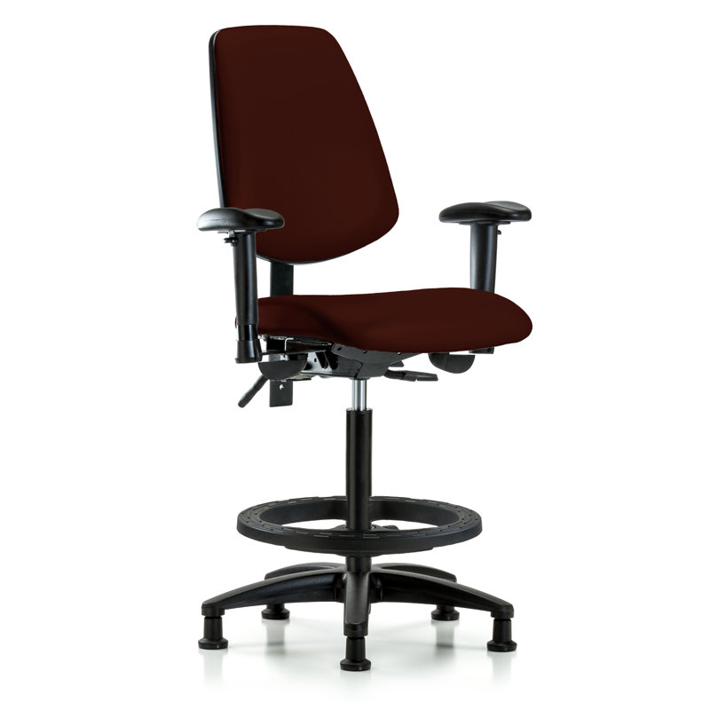 Caleb Vinyl Drafting Chair, Burgundy, Glides, Included