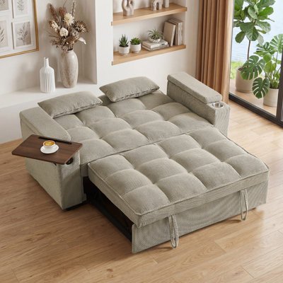 Canapé-lit convertible l 65 po 3 en 1, causeuse escamotable avec table d'appoint et ports USB et ports Type-C avec accoudoirs de rangement Vincy
