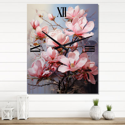 Magnolias sont représentés avec audacieuse et vibrante sérénité II - horloge murale moderne Magnolias
