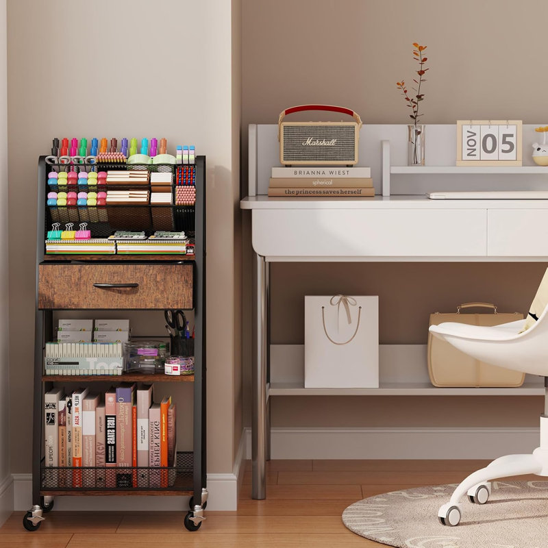 Chariot roulant à trois couches - chariot multifonctionnel en métal avec tiroirs de rangement et roues, organisateur d'art et d'artisanat multifonctionnel