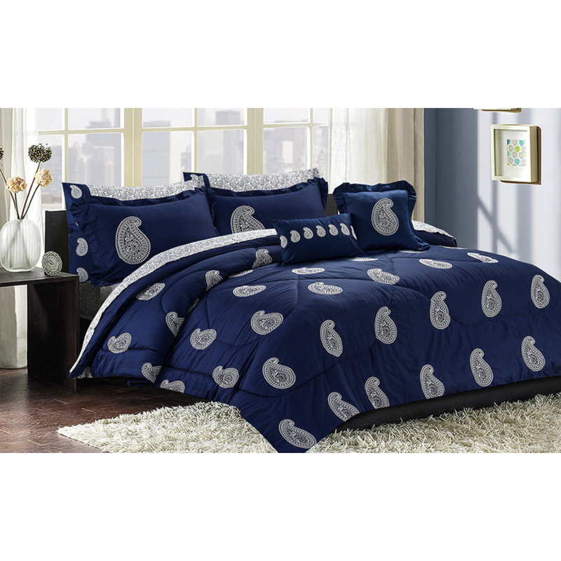 Ensemble d'édredon en coton pima bleu marine 10 pièces, King
