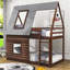 Lit superposé simple en bois avec toit et fenêtres Ojai Kids