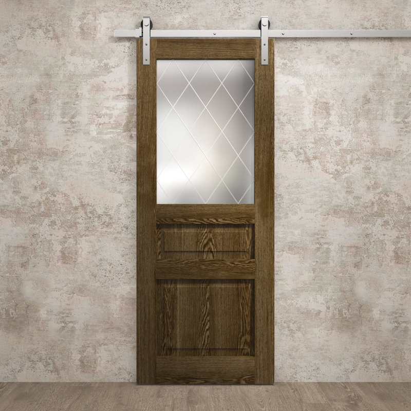 Porte de grange moderne 28 x 80 pouces Ego 5011 Chêne marbré Rail de 6,6 pi, quincaillerie robuste, panneaux pleins, portes intérieures