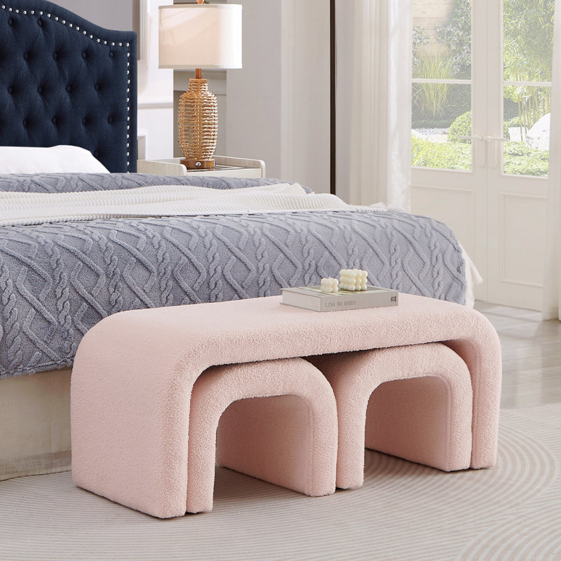 Ensemble de 3 bancs en peluche et repose-pieds modernes en U pour vestibule, chambre à coucher et salon - rose | Idée de cadeau